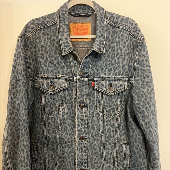 Mens LEOPARD PRINT VINTAGE Denim Jacket (XL) - Picture 1 of 5